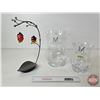 Image 4 : Clear Glass Vases  (2) MICA DECORATIONS "a thing of beauty is joy forever" & Store Ornament Display 