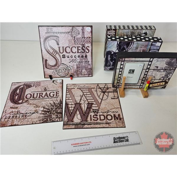 Home Décor Signs (6) w/Plate Holder  (Largest Sign Measures : 9-1/2"H x 9-1/2"W)