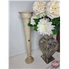 Image 2 : Tall Vase Lot w/Artificial Flowers  (Note : Tin (2) & Glass)  (Tallest Vase Measures : 23"H)