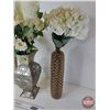 Image 3 : Tall Vase Lot w/Artificial Flowers  (Note : Tin (2) & Glass)  (Tallest Vase Measures : 23"H)