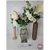Image 4 : Tall Vase Lot w/Artificial Flowers  (Note : Tin (2) & Glass)  (Tallest Vase Measures : 23"H)