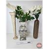 Image 5 : Tall Vase Lot w/Artificial Flowers  (Note : Tin (2) & Glass)  (Tallest Vase Measures : 23"H)