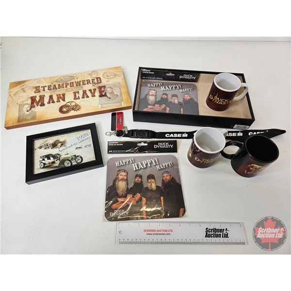 Combo (8pcs) : Duck Dynasty Mousepads & Coffee Cup ; Case IH Lanyard ; Steampowered Man Cave Sign ; 