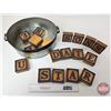 Image 1 : Décor Letter Blocks (18pcs) & Tin Basin  (Basin Measures : 14-1/2" Dia)