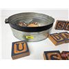 Image 3 : Décor Letter Blocks (18pcs) & Tin Basin  (Basin Measures : 14-1/2" Dia)