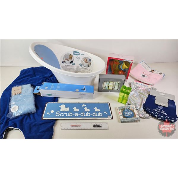 Baby Shower Gift Bundle (13pcs)  : Baby Bath ; Bath Mat ; Wash Clothes ; Bath Toys; Sign ; etc (Baby