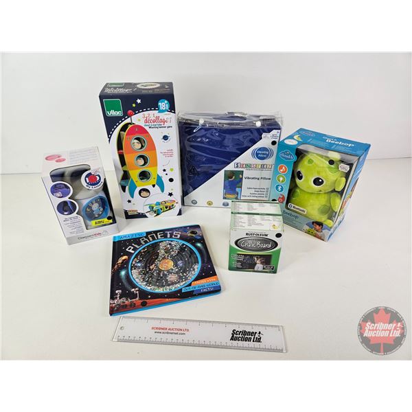 Children Toy Combo (6pcs) including Bluetooth Speaker Toy ; Nightlight ; Vibrating Seat ; Chalkboard
