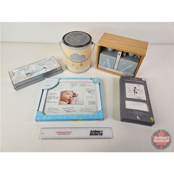 My Fist Library Book Ends ; Baby Time Capsule ; Milestone Blanket ; Birth Certificate Scroll & Signa