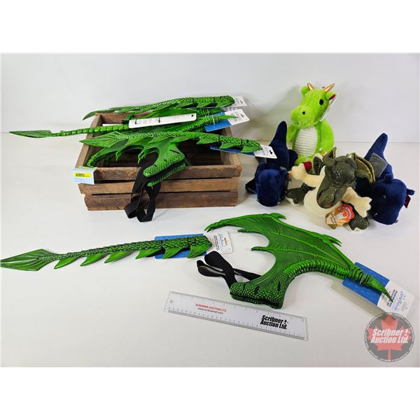 Dragon Combo : Plush Toys & Wing/Tail Costumes  (Wood Crate Measures : 6"H x 18-1/2"W x 13-1/4"D)