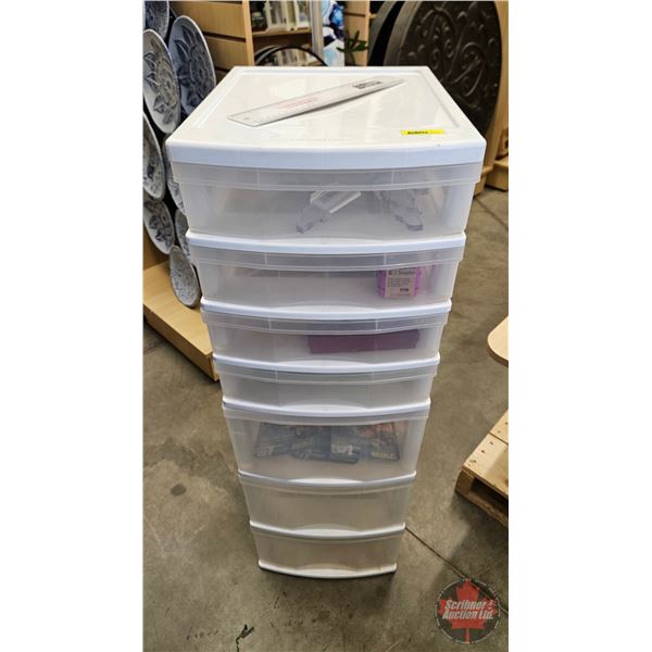 Plastic Rolling Storage Tower w/Contents  (Measures : 40"H x 13-1/2"W x 17"D)