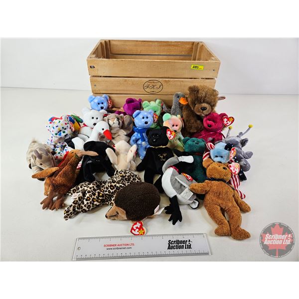 Wooden Crate Lot : Beanie Baby Collection (25)  (Crate Measures : 10-1/2"H x 19"W x 12"D)