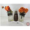 Image 1 : Glass Vases (3) w/Artificial Flowers  (Tallest Vase : 14"H)