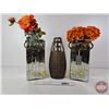Image 2 : Glass Vases (3) w/Artificial Flowers  (Tallest Vase : 14"H)