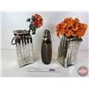 Image 3 : Glass Vases (3) w/Artificial Flowers  (Tallest Vase : 14"H)