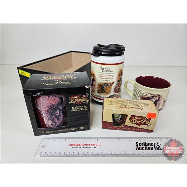 American Expedition Combo (5pcs) :  Travel Mug ; Soup Cup ; Coffee Cup ; Shot Glasses ; Leather Boun