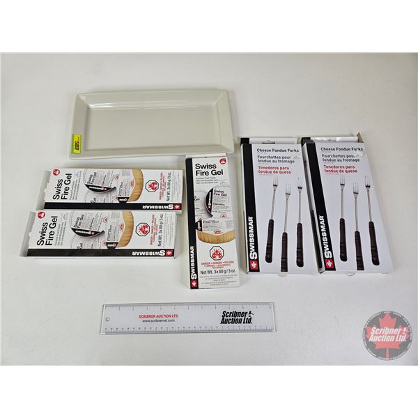Fondue Combo : Fork Set (2) & Fire Gel (3) c/w Décor Plate
