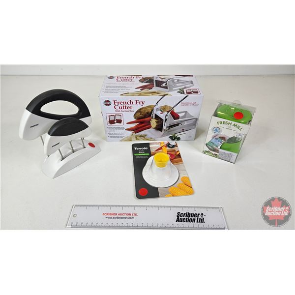 French Fry Cutter, Fresh Herb Mill, Corn Stand & Starfrit Duo Slicing Aids