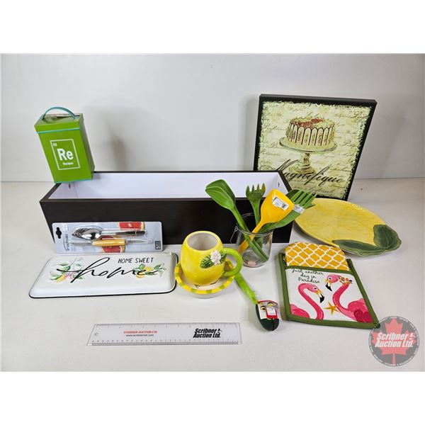 Kitchenware : Yellow/Green Theme (22 pcs) : Spoons, Lemon Cup, Lemon Bowl, Avocado Knife, Signs, etc