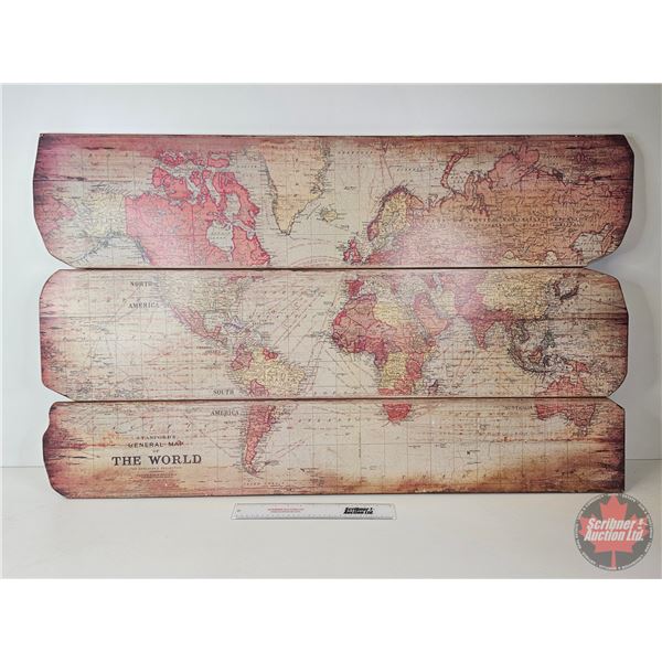Hardboard Wall Hanging Sign : Stanford's General Map of the World  (Note : Water Damage on Back) (Me