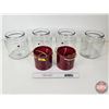 Image 1 : Red Hanging Plant Pots (2) & Clear Glass Jars (4) (Clear Jars Measure : 7-1/2"H)