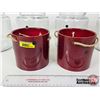 Image 2 : Red Hanging Plant Pots (2) & Clear Glass Jars (4) (Clear Jars Measure : 7-1/2"H)