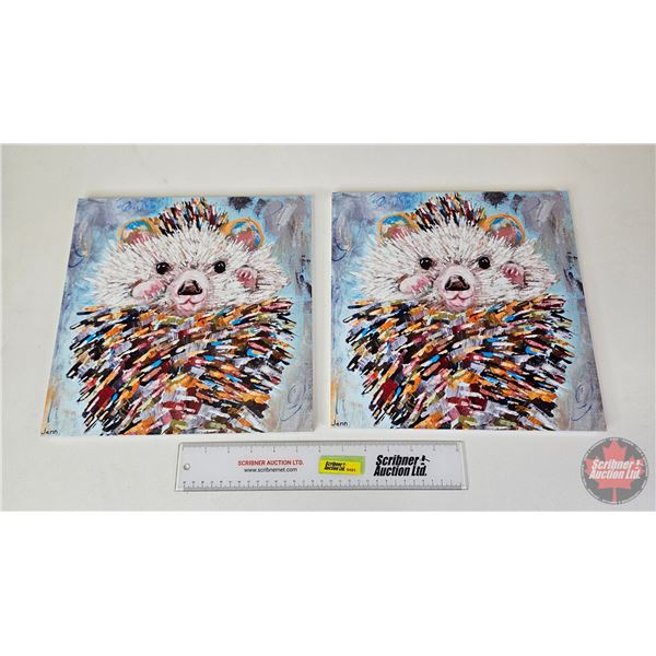 Hardboard Wall/Easleback Art : Hedgehogs (2) by Jenn Seeley (Measures : 12"H x 12"W)