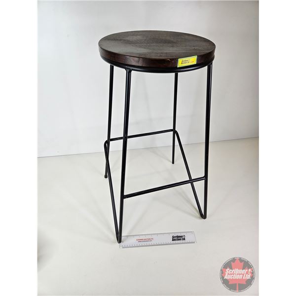 Industrial Style Metal & Wood Bar Stool  (Measures : 28"H)