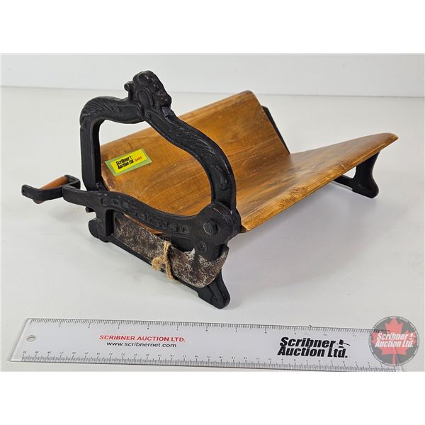Vintage Style Cast Iron & Wood Bread Slicer  (Measures : 13"W)