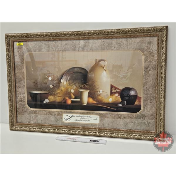 Framed Print : Antique Theme "Home is where love abides …"  (Measures : 25-1/2"H x 40"W)
