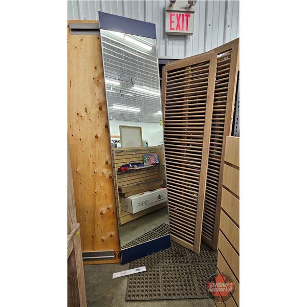 Fitting Room Mirrors (4) & Wooden Framed Dowel Panels (Note : Mirrors Mounted on Plywood w/Aluminum 