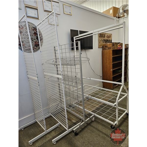 Store Display Wire Racks (4) (White/Grey) (Tallest Measures : 81"H)  (Clothing Rack Measures : 79"H 