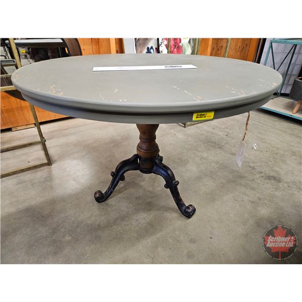 Rustic Painted Round Side Table w/Pedestal Base (Measures : 22"H x 31-1/2"Dia)