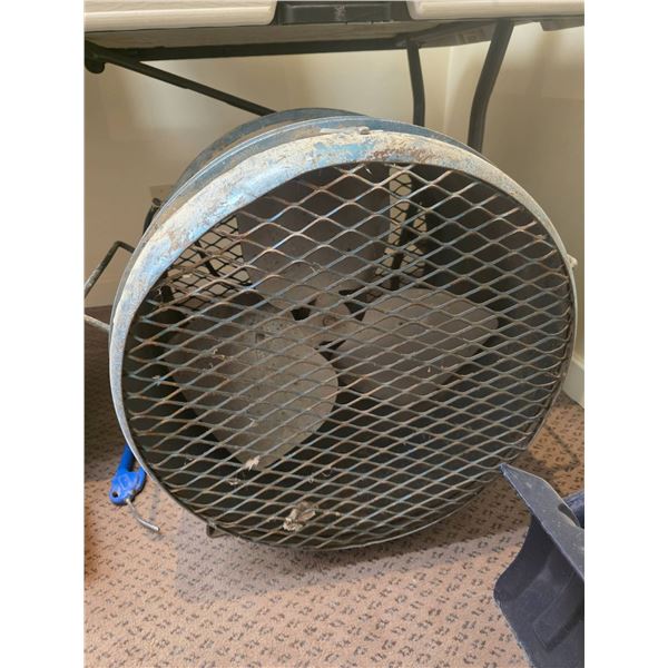 Industrial Metal Bladed Fan With Protective Grill, Model Unreadable