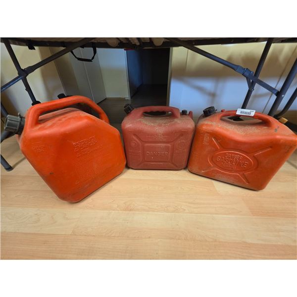 Three Plastic Fuel Containers with Pour Spouts