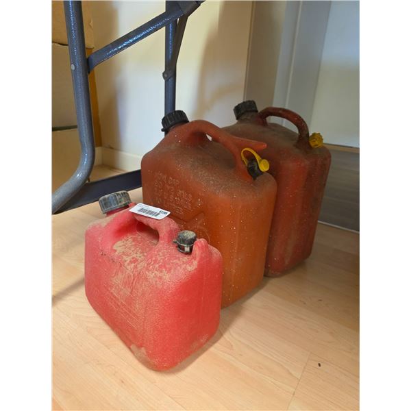 Three Plastic Fuel Containers with Caps