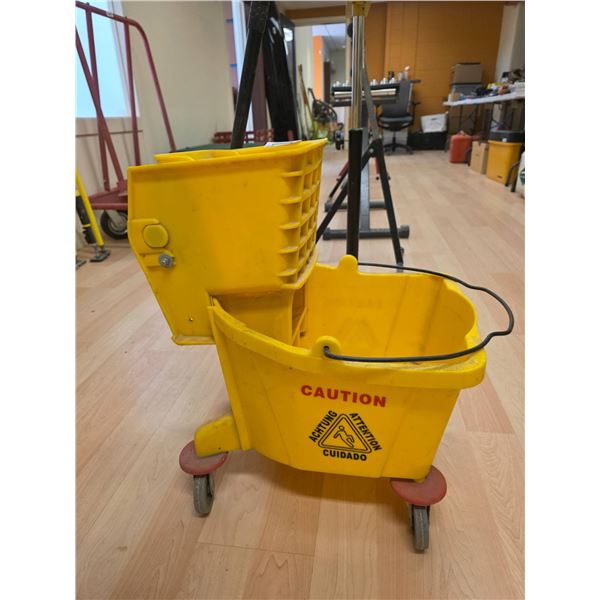 Yellow Mopping Bucket with Wringer and Wheels