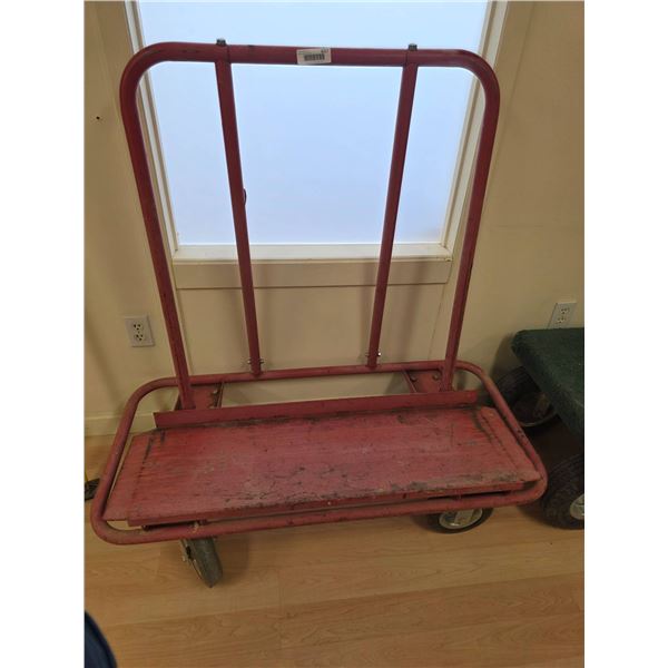 Red Metal Hand Truck with Two Wheels and Flat Carrying Platform
