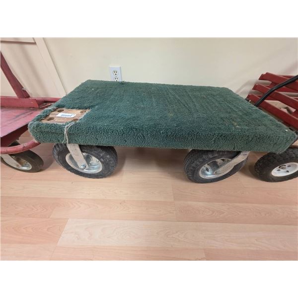 37×21 Inch Green Carpeted Rolling Platform Cart With 6 Wheels