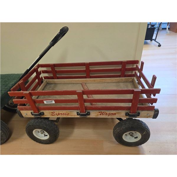 Red And Wood Express Wagon With Metal Frame And Tires