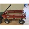 Image 1 : Red And Wood Express Wagon With Metal Frame And Tires
