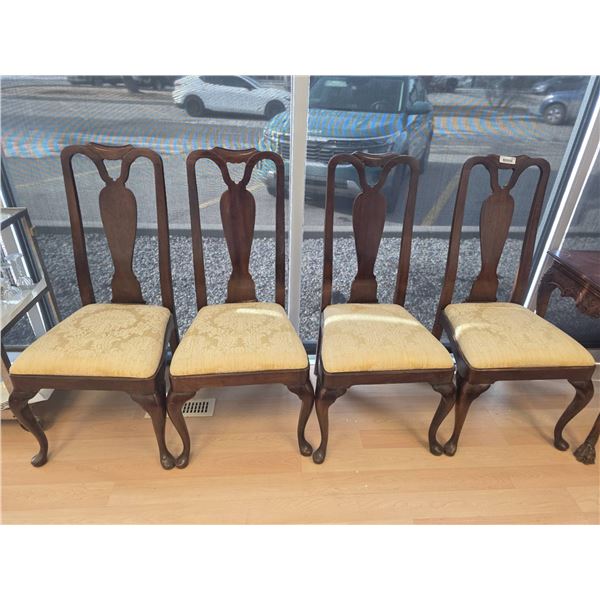 Four Wooden Dining Chairs with Upholstered Seats