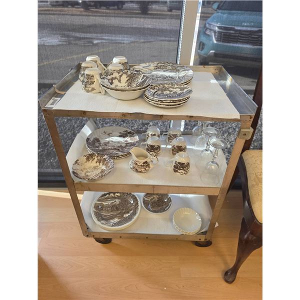 37 Pc Collection of English Hand-Engraved Ceramic Tableware