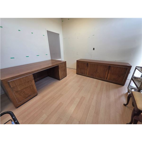 Wood Office Desk and Credenza Set, 76x38x30 and 76x20x30