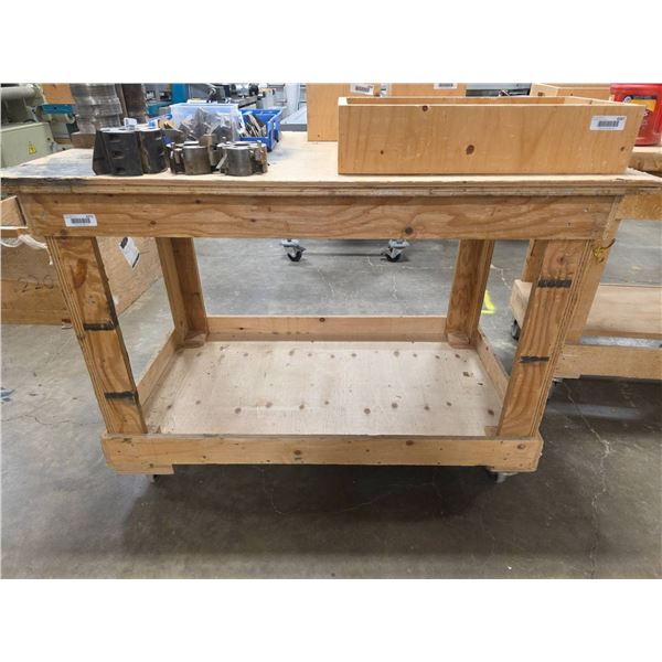 Wooden Workbench On Casters – no contents