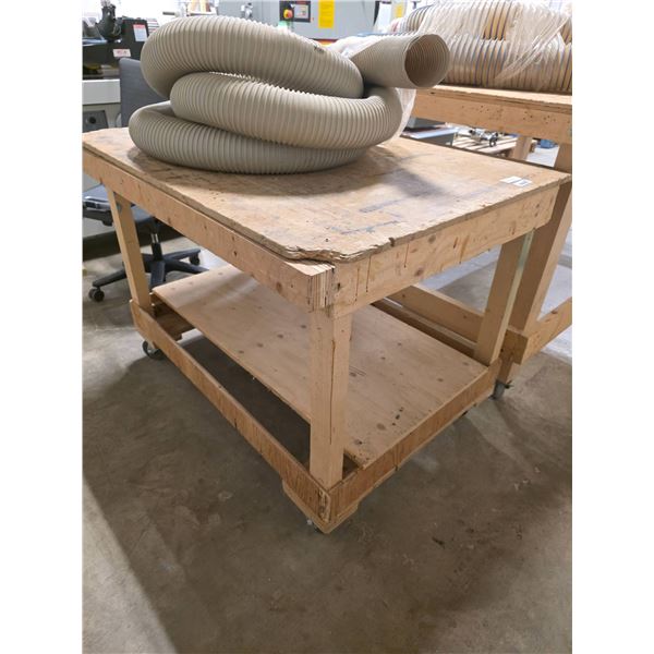 Heavy-Duty Wooden Workbench with Rolling Casters, 48 x 33 x 26 Inches