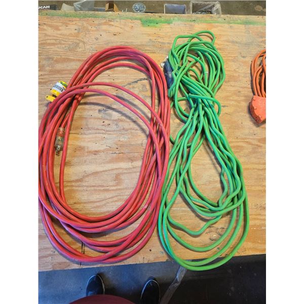 Two Heavy-Duty Extension Cords in Red and Green