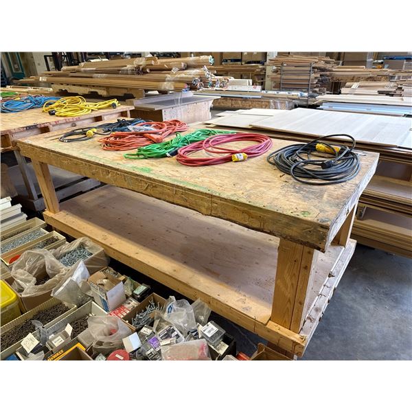 Large rolling work table approx 4×8 ft
