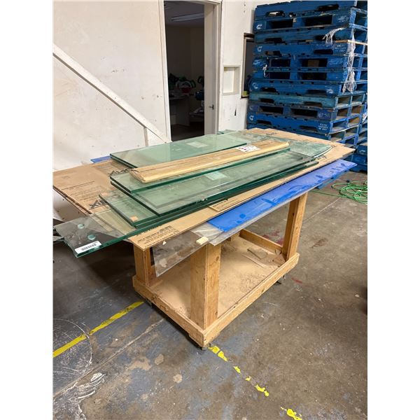 Industrial Rolling Wooden Cart with Glass Panels