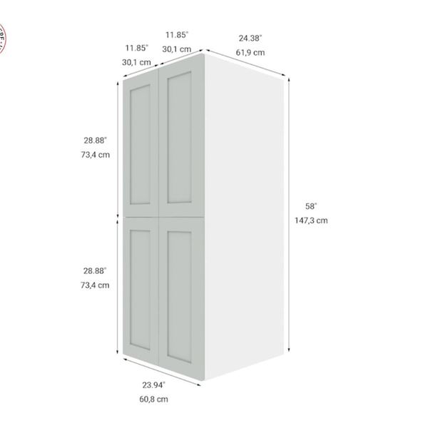 Eklipse RD-GM2458-GT 24″Wx58″H 4 Door Pantry, Angelite