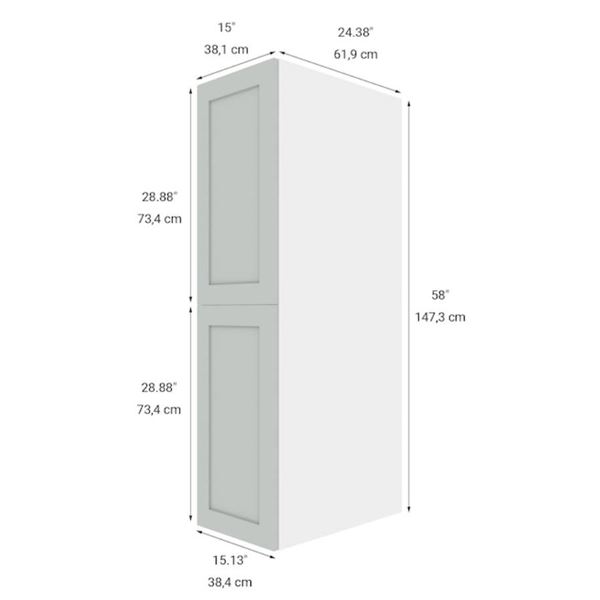 Eklipse RD-GM1558-GT 15″Wx58″H 2 Door Pantry Cabinet,  Angelite